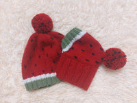 Watermelon Angora Wool Snood Hat Set for Mom and Dog, Snood Hat Set for Housewife and Dachshund, Mom and Dachshund with Pompoms