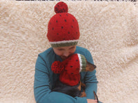 Watermelon Angora Wool Snood Hat Set for Mom and Dog, Snood Hat Set for Housewife and Dachshund, Mom and Dachshund with Pompoms