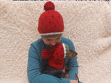 Watermelon Angora Wool Snood Hat Set for Mom and Dog, Snood Hat Set for Housewife and Dachshund, Mom and Dachshund with Pompoms