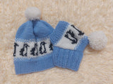 Penguins Angora Wool Snood Hat Set for Mom and Dog, Snood Hat Set for Housewife and Dachshund, Mom and Dachshund with Pompoms