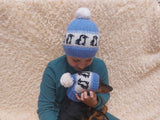Penguins Angora Wool Snood Hat Set for Mom and Dog, Snood Hat Set for Housewife and Dachshund, Mom and Dachshund with Pompoms