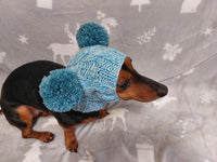 Pet cloches wool hat snood, dog cloches warm hat, Dachshund hat with two pompoms