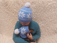 Angora wool snood hat set for mom and dog, snood hat set for housewife and dachshund, mom and dachshund with pompoms