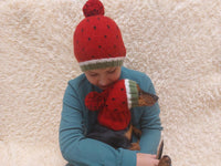 Watermelon Angora Wool Snood Hat Set for Mom and Dog, Snood Hat Set for Housewife and Dachshund, Mom and Dachshund with Pompoms