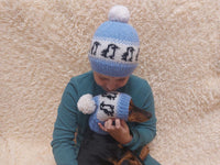 Penguins Angora Wool Snood Hat Set for Mom and Dog, Snood Hat Set for Housewife and Dachshund, Mom and Dachshund with Pompoms