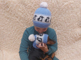 Penguins Angora Wool Snood Hat Set for Mom and Dog, Snood Hat Set for Housewife and Dachshund, Mom and Dachshund with Pompoms