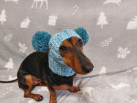 Pet cloches wool hat snood, dog cloches warm hat, Dachshund hat with two pompoms