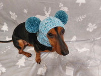 Pet cloches wool hat snood, dog cloches warm hat, Dachshund hat with two pompoms