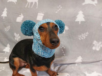 Pet cloches wool hat snood, dog cloches warm hat, Dachshund hat with two pompoms