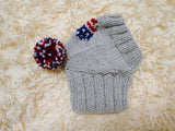 Patriotic Dog Hat with Heart US Flag Pom Pom Warm Winter Wool Dachshund Clothes
