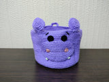 Crochet Hippo Basket, Purple Hippopotamus Nursery Storage Bin, Cute Makeup Brush Holder, Small Yarn Bowl, Kids Room Decor, Baby Shower Gift