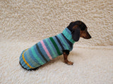 Handmade Knit Dachshund Sweater - Colorful Striped Dog Clothes