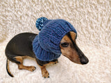 Angora Super Warm Dog Hat with Pom-Pom, Knitted Costume Pet Clothes Warm Cap Closed Ears for Dachshund beanie