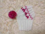 Dog hat with hearts with pom-pom, Handmade pet clothing Warm winter beanie for dachshund closed ears, fogs lover gift