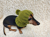 Angora Super Warm Dog Hat with Pom-Pom, Knitted Costume Pet Clothes Warm Cap Closed Ears for Dachshund beanie