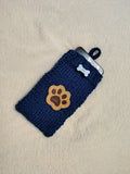 Dog Lover Knitted Phone Case with Paw Embroidery | Soft Wool Phone Sleeve | Wiener Dog Pouch with Bone Button | Cute Puppy Paw Gift for Her