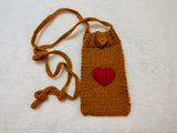 Heart Knitted Phone Crossbody Bag | Crochet Valentine Gift for Her | Small Romantic Smartphone Purse with Heart Decor | Made with Love Phone Sleeve