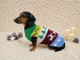 Snowflake Deer Christmas sweater for dog bright festive costume , Holiday New Year clothes pet apparel outfit dachshund jamper photo shoot