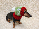 Snowflakes Dog Hat PomPom, Designer Pet Party Clothes outfit, Warm Winter knitted Dachshund cap with Pattern, gift for dogs lover