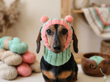 Double Pom Pom Dog Hat, Hand Knitted Winter Dog Beanie, Warm Wool Dog Snood for Small Dogs