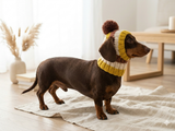 Comfort-Fit Knitted Dog Snood for Dachshunds - Soft Ribbed Dog Hat with Pom-Pom - Stay-On Winter Headwear for Long-Haired & Smooth Doxies