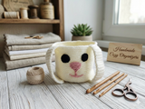 Crochet Lop Ear Bunny Basket, Miniature Rabbit Nursery Storage Bin, Cute Pencil and Crochet Hook Holder, Small Easter Candy Bowl, Kawaii Desk Decor