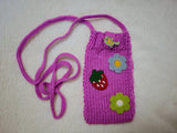 Boho Knitted Phone Sleeve • Strawberry & flowers Phone Bag • Protective Soft Phone Case Holder