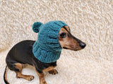 Angora Super Warm Dog Hat with Pom-Pom, Knitted Costume Pet Clothes Warm Cap Closed Ears for Dachshund beanie