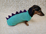 Custom Knitted Dinosaur Outfit for Dachshund – Winter Dog Apparel