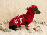 Christmas outfit for a dachshund costume sweater and hat with Christmas trees, snowflakes and deer