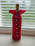 Knitted Wine Bottle Cozy Cable Knit Sleeve, Red Valentine’s Day Wine Decor, Heart Buttons Bottle Sweater, Wedding Table Decor Housewarming Gift