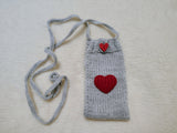 Heart Knitted Phone Crossbody Bag | Crochet Valentine Gift for Her | Small Romantic Smartphone Purse with Heart Decor | Made with Love Phone Sleeve