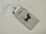 Dachshund Lover Gift Knitted Phone Sleeve | Wiener Dog Mom Wool Phone Sock | Cable Knit Smartphone Pouch with Button | Cozy Doxie Gift Case