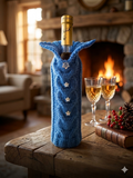 Knitted Wine Bottle Cozy Cable Knit Sleeve, Red Valentine’s Day Wine Decor, Heart Buttons Bottle Sweater, Wedding Table Decor Housewarming Gift