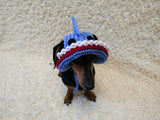 Shark Summer sun hat dogs with holes for ears. Hand knitted sun cap dachshund. Stylish Pet Photo Props and Gift Dog Moms