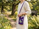 Purple Butterfly Knitted Phone Bag • Aesthetic Fairycore Crossbody Purse • Handmade Floral Cell Phone Sleeve