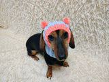 Double Pom Pom Dog Hat, Hand Knitted Winter Dog Beanie, Warm Wool Dog Snood for Small Dogs