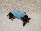 Custom Blue Knit Dogs Dinosaur Sweater with Rainbow Spikes - Warm Handmade Pet Clothes Halloween outfit pet Dino Rex jumper dachshund