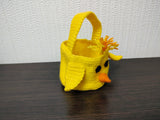 Crochet Easter Chick Basket, Yellow Chicken Nursery Storage Bin, Small Easter Egg Basket with Handle, Cute Spring Yarn Bowl, Kawaii Kids Gift Basket