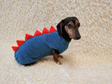 Dachshund Dinosaur Hoodie – Warm Knitted Sweater for Small Dogs