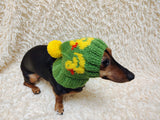 Duck Dog Hat PomPom, Designer Pet Party Clothes outfit, Warm Winter wool knitted Dachshund Beanie with Pattern, gift for dogs lover