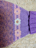 Handmade Knit Dachshund Sweater - Purple Floral Dog Jumper