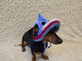 Shark Summer sun hat dogs with holes for ears. Hand knitted sun cap dachshund. Stylish Pet Photo Props and Gift Dog Moms