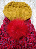 Dachshund Sweater with Pom Pom, Knitted Dog Clothes for Dachshunds, Custom Weenie Dog Coat, Dachshund Gift, Red Cable Knit Dog Sweater