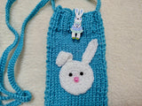 Knitted Bunny Phone Sleeve with Strap, Cute Rabbit Crossbody Phone Bag, Handmade Crochet Phone Sock, Kawaii Animal Phone Pouch