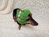 Bee Dog hat print designer handmade festive holiday clothes pet beanie costume, warm winter cap for dachshund with pompom
