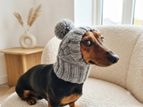 Dog hat with pom poms wool, warm hat for dachshund, wool hat for small dogs