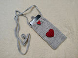 Heart Knitted Phone Crossbody Bag | Crochet Valentine Gift for Her | Small Romantic Smartphone Purse with Heart Decor | Made with Love Phone Sleeve