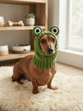 Handmade Crochet Frog Snood for Dachshunds | Cute Dog Balaclava & Winter Pet Apparel