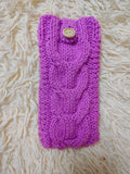 Cozy Cable Knit Phone Cover, Cream White Knitted Phone Pouch with Wooden Button, Protective Smartphone Sleeve, Winter Tech Gift